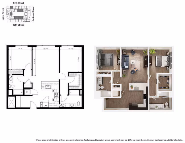 C1 2 Bedroom 645 floor plan
